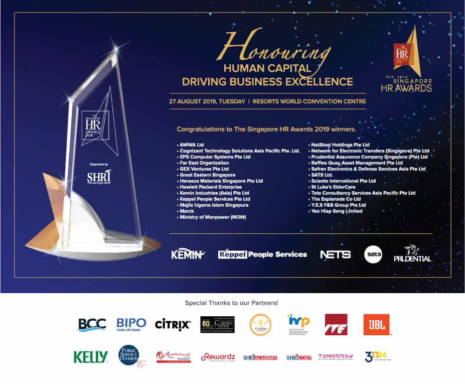 EPS Gala dinner event: Singapore HR Awards 2019 | EPS Recruitment Agency Singapore